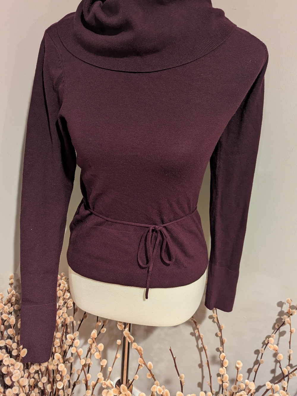 INC International Concepts Plum Cowl Neck Tie-Waist Sweater